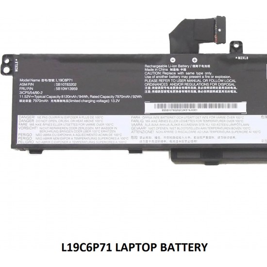 Baterie compatibila Laptop, Lenovo, ThinkPad T15g Gen 1 Type 20UR, 20US, 5B10W13959, 3ICP5/54/90-2, L19C6P71, 11.52V, 7970mAh, 94Wh