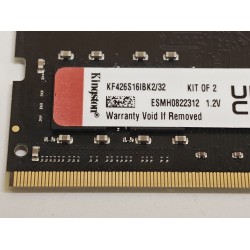 Memorie Ram Laptop Kingston 16GB, DDR4, 1Rx8, 2666Mhz, KF426S16IBK2/32, PC4-21300, CL16, 1.2V, Non-ECC, sodimm, 260 pini