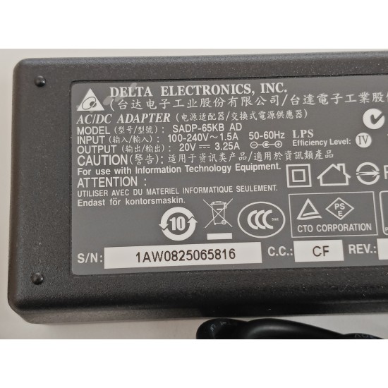 Incarcator Laptop, Delta Eletronics, SADP-65KB AD, 7433250000, TAA437654, 20V, 3.25A, 65W, mufa 5.5x2.5mm