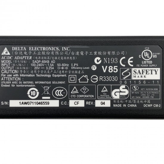Incarcator Laptop, Delta Eletronics, SADP-65KB AD, 7433250000, TAA437654, 20V, 3.25A, 65W, mufa 5.5x2.5mm