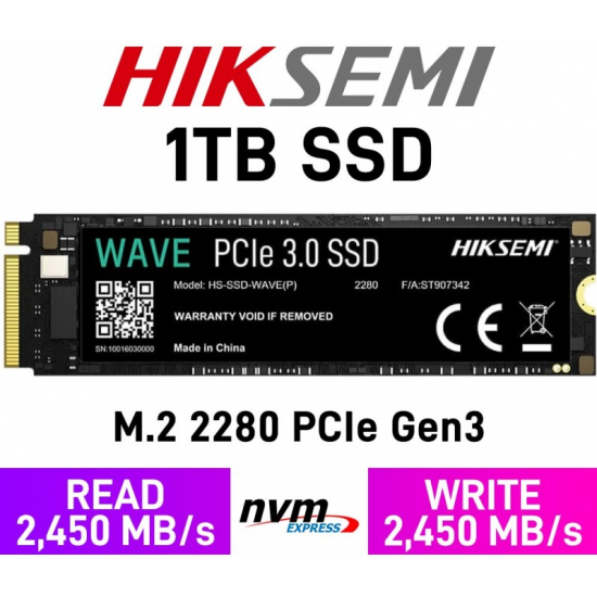 Solid State Drive (SSD) HIKSEMI, 1TB, PCIe Gen 3.0 x 4, NVMe M.2, HS-SSD-WAVE(P), 2450 MB/s, 2450 MB/s, Laptop/Desktop