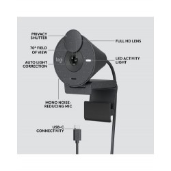 Camera Web Logitech Brio 300 Webcam Full HD 1080p cu Microfon și USB-C – Graphite, Model 960-001436