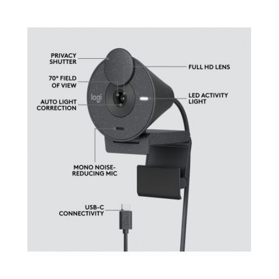 Camera Web Logitech Brio 300 Webcam Full HD 1080p cu Microfon și USB-C – Graphite, Model 960-001436