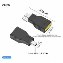 Cablu convertor de la mufa Lenovo USB SQUARE la mufa TIP USB pentru incarcator Laptop Asus, ROG G14, G16, G18, 20V, 12A, 240W, mufa 8.0x4.0mm