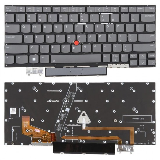 Tastatura Laptop, Lenovo, ThinkPad X1 Yoga 8th Type 21HQ, 21HR, iluminata, gri, layout US