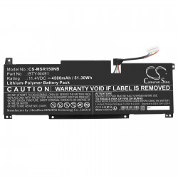 Baterie compatibila Laptop Gaming, MSI, Modern 15 B11M, MS-15H3, CS-MSR150NB, BTY-M491, 11.4V, 4500mAh, 51.30Wh