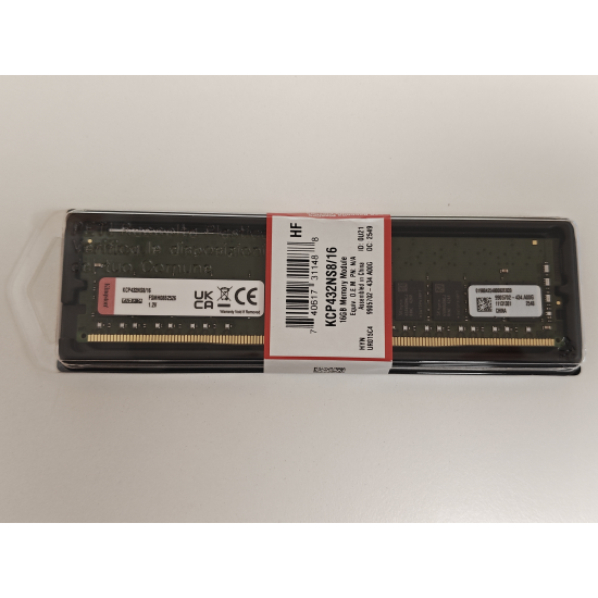 Memorie RAM PC Desktop Kingston, 16GB, DDR4, 1Rx8, 3200Mhz, CL22, 1.2V, KCP432NS8/16, PC4-25600, DIMM, Non-ECC, 288 pini