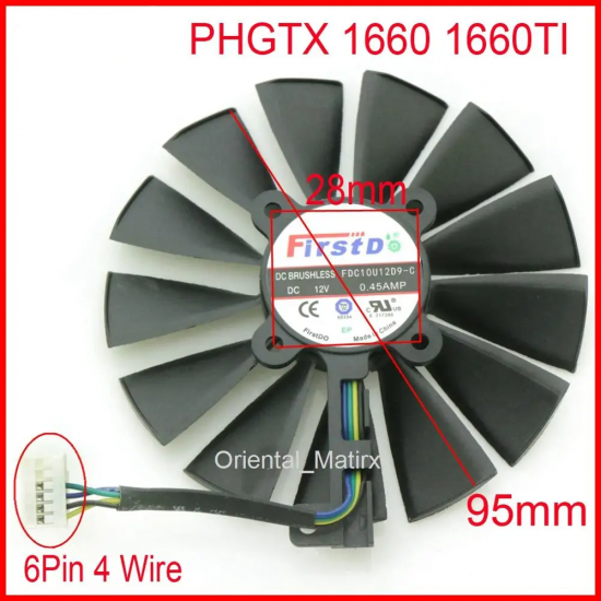 Cooler calculator placa video Desktop PC, Asus, Phoenix GTX 1650, 1660, 1660Ti, RTX 2060, FDC10U12D9-C, PLD10010B12HH, 95mm, 12V, 0.45A, 6 pini