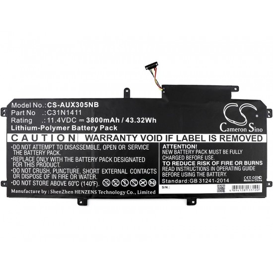 Baterie compatibila Laptop, Asus, ZenBook UX305C, UX305CA, 0B200-01180000, CS-AUX305NB, C31N1411, 11.4V, 3800mAh, 43.32Wh