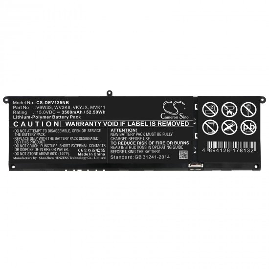 Baterie compatibila Laptop, Dell, Inspiron 14 5420, P157G, P157G001, (an 2022), CS-DEV135NB, V6W33, WV3K8, VKYJX, MVK11, 15V, 3500mAh, 52.50Wh