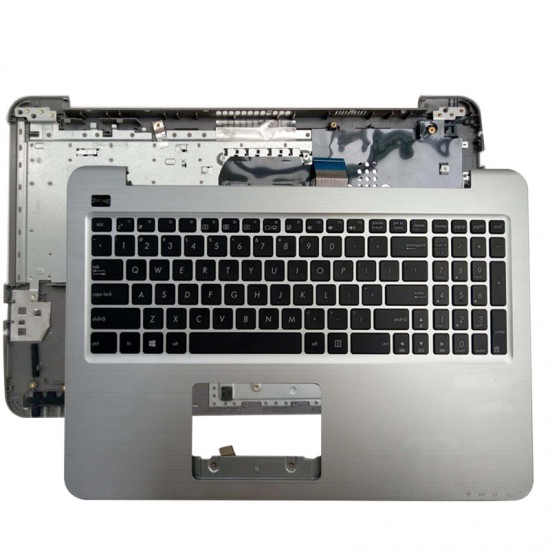 Carcasa superioara cu tastatura palmrest Laptop, Asus, F556U, F556UA, F556UB, F556UF, F556UJ, F556UQ, F556UR, 90NB0BG2-R31US0, 13N0-UAA0211, 13NB0BG2AP0111, X556UV-1B, argintie, layout US