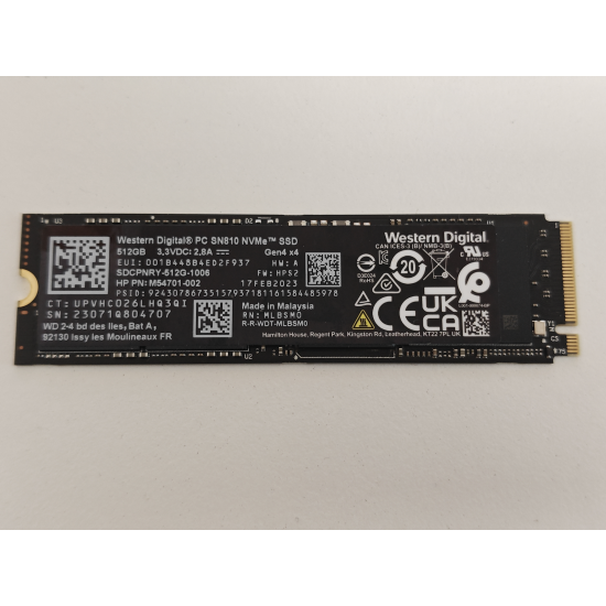 Solid State Drive (SSD) Western Digital (WD), 512GB, PCIe 4.0 x 4, NVMe M.2, SN810, SDCPNRY-512G-1012, 07WF74, 6000 MB/s, 4000 MB/s, Laptop/Desktop