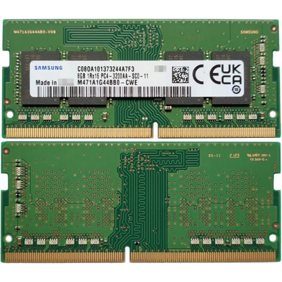 Memorie Ram Laptop Samsung 8GB, DDR4, 1Rx16, PC4-3200AA-SA1-11, 3200Mhz, M471A1G44BB0-CWE, PC4-25600, CL22, 1.2V, Non-ECC, sodimm, 260 pini