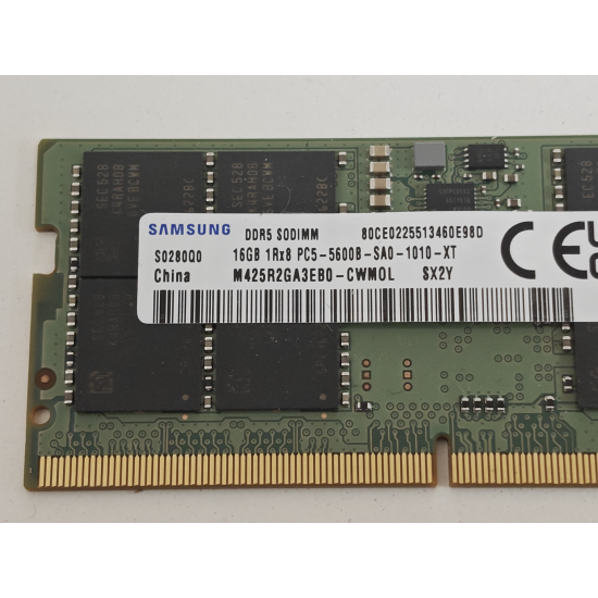 Memorie ram Laptop Samsung 16GB, DDR5, 1Rx8, 5600Mhz, PC5-5600B, M425R2GA3EB0-CWM0L, PC5-44800, CL46, 1.1V, Non-ECC, sodimm, 262 pini