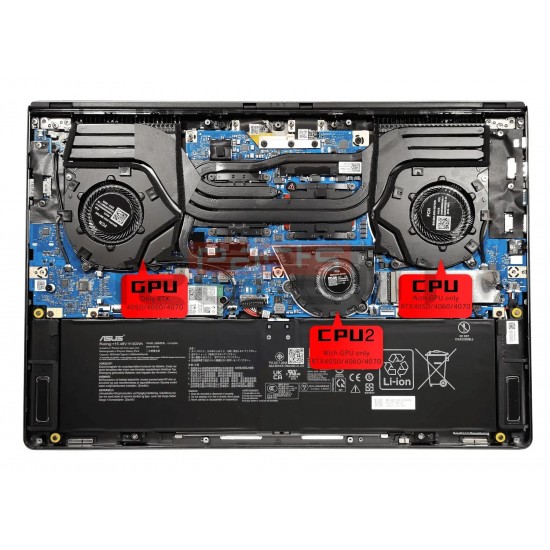 Cooler procesor Laptop Gaming, Asus, ROG Zephyrus G16 GU605M, GU605MI, GU605MV, GU605MU, 13NR0IS0M03011, DFS5L22H05B853-FSFK, DQ5D587M070 3A, 5V, 0.8A, CPU