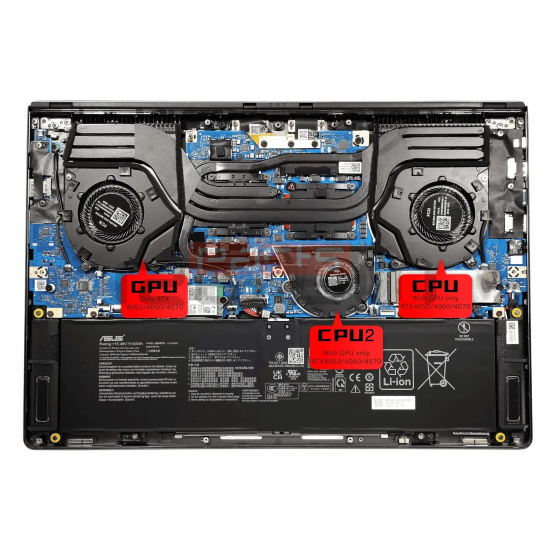 Cooler placa video Laptop Gaming, Asus, ROG Zephyrus G16 GA605K, GA605KH, GA605KM, GA605KP, 13NR0J90M02011, DFS5L22H5B853, F24040, DQ5D587M075 3A, 5V, 0.8A, GPU
