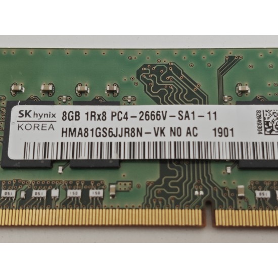 Memorie ram Laptop SK Hynix, 8GB, DDR4, 2666Mhz, 1Rx8, PC4-2666V, CL19, HMA81GS6JJR8N-VK, PC4-21300, 1.2V, non-ECC, Unbuffered, SODIMM, 260 pini