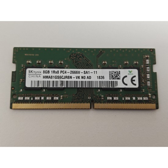 Memorie ram Laptop SK Hynix, 8GB, DDR4, 2666Mhz, 1Rx8, PC4-2666V, CL19, HMA81GS6CJR8N-VK, PC4-21300, 1.2V, non-ECC, Unbuffered, SODIMM, 260 pini