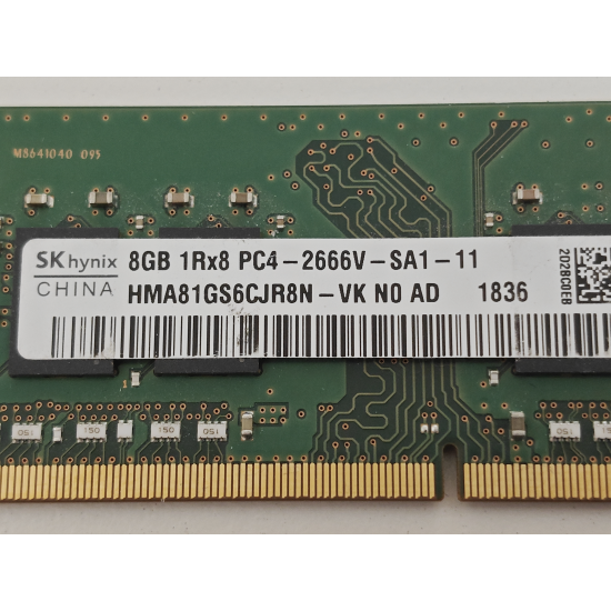 Memorie ram Laptop SK Hynix, 8GB, DDR4, 2666Mhz, 1Rx8, PC4-2666V, CL19, HMA81GS6CJR8N-VK, PC4-21300, 1.2V, non-ECC, Unbuffered, SODIMM, 260 pini