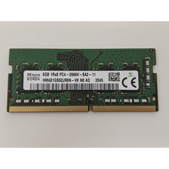 Memorie ram Laptop SK Hynix, 8GB, DDR4, 2666Mhz, 1Rx8, PC4-2666V, CL19, HMA81GS6DJR8N-VK, PC4-21300, 1.2V, non-ECC, Unbuffered, SODIMM, 260 pini