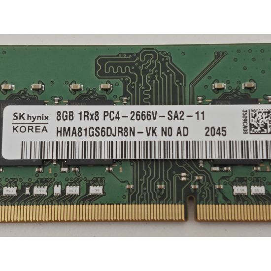 Memorie ram Laptop SK Hynix, 8GB, DDR4, 2666Mhz, 1Rx8, PC4-2666V, CL19, HMA81GS6DJR8N-VK, PC4-21300, 1.2V, non-ECC, Unbuffered, SODIMM, 260 pini