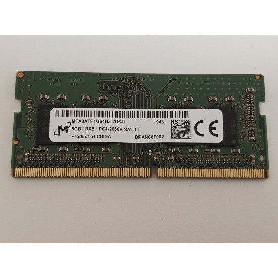 Memorie ram Laptop Micron, 8GB, DDR4, 2666Mhz, 1Rx8, PC4-2666V, CL19, MTA8ATF1G64HZ-2G6J1, PC4-21300, 1.2V, non-ECC, Unbuffered, SODIMM, 260 pini