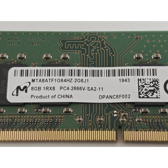 Memorie ram Laptop Micron, 8GB, DDR4, 2666Mhz, 1Rx8, PC4-2666V, CL19, MTA8ATF1G64HZ-2G6J1, PC4-21300, 1.2V, non-ECC, Unbuffered, SODIMM, 260 pini