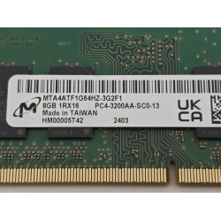 Memorie ram Laptop Micron, 8GB, DDR4, 3200Mhz, 1Rx16, PC4-3200AA, CL22, HTA4ATF1G64HZ-3G2F1, PC4-25600, 1.2V, non-ECC, Unbuffered, SODIMM, 260 pini