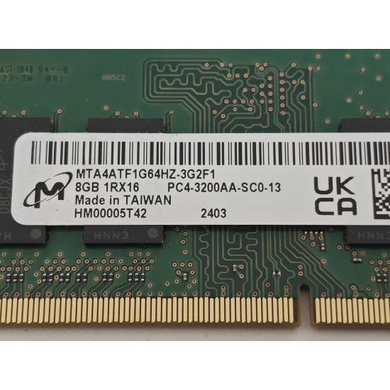 Memorie ram Laptop Micron, 8GB, DDR4, 3200Mhz, 1Rx16, PC4-3200AA, CL22, HTA4ATF1G64HZ-3G2F1, PC4-25600, 1.2V, non-ECC, Unbuffered, SODIMM, 260 pini