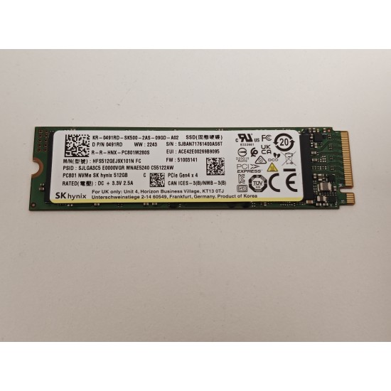 Solid State Drive (SSD) SK Hynix, 512GB, PCIe Gen 4.0 x 4, NVMe M.2, HFS512GEJ9X101N, 7000 MB/s, 4700 MB/s, Laptop/Desktop