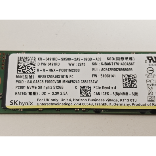 Solid State Drive (SSD) SK Hynix, 512GB, PCIe Gen 4.0 x 4, NVMe M.2, HFS512GEJ9X101N, 7000 MB/s, 4700 MB/s, Laptop/Desktop
