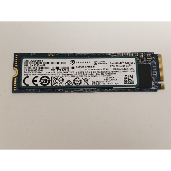 Solid State Drive (SSD) Seagate, 500GB, PCIe Gen 3.0 x 4, NVMe M.2, BarraCuda 510, ZP500CM30001, 3400 MB/s, 2400 MB/s, Laptop/Desktop