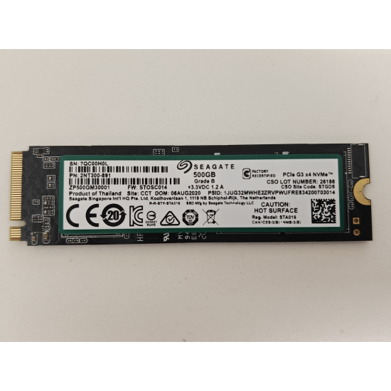 Solid State Drive (SSD) Seagate, 500GB, PCIe Gen 4.0 x 4, NVMe M.2, FireCuda 520, ZP500GM30002, 5000 MB/s, 2500 MB/s, Laptop/Desktop