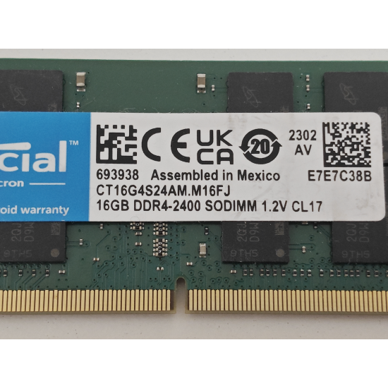Memorie Ram Laptop Micron, 16GB, DDR4, 2Rx8, PC4-2400T, 2400Mhz, CT16G4S24AM.M16FJ, PC4-19200, CL17, 1.2V, non-ECC, sodimm, 260 pini