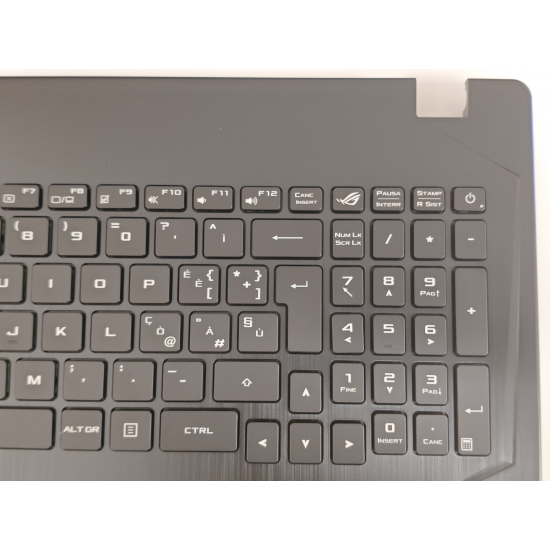 Carcasa superioara cu tastatura palmrest Laptop Gaming, Asus, ROG ZX553V, ZX553VD, 90NB0DX1-R30IT0, 13N1-0BA0921, 13N1-0BA0F11, GL553VE-1A, iluminata, RGB, layout IT (italiana)