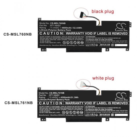 Baterie compatibila Laptop, MSI, Workstation WF66 11UJ, 11UI, MS-1582, CS-MSL760NB, BTY-M492, 11.4V, 4600mAh, 52.44Wh