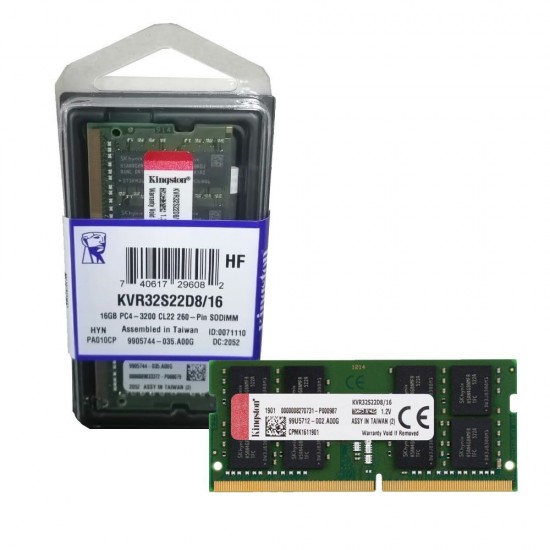 Memorie Ram Laptop Kingston 16GB, DDR4, 3200Mhz, 1Rx16, KVR32S22D8/16, PC4-25600, CL22, 1.2V, Non-ECC, SODIMM, 260 pini