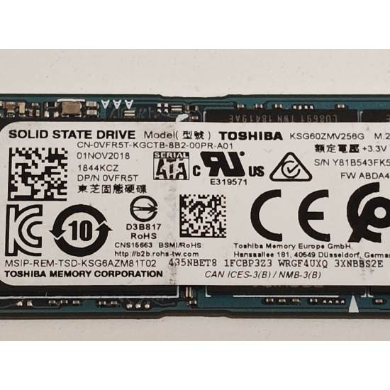 Solid State Drive (SSD) Toshiba, 256GB, M.2 Sata, 2280, KSG60ZMV256G, 550MB/s, 340MB/s, SH
