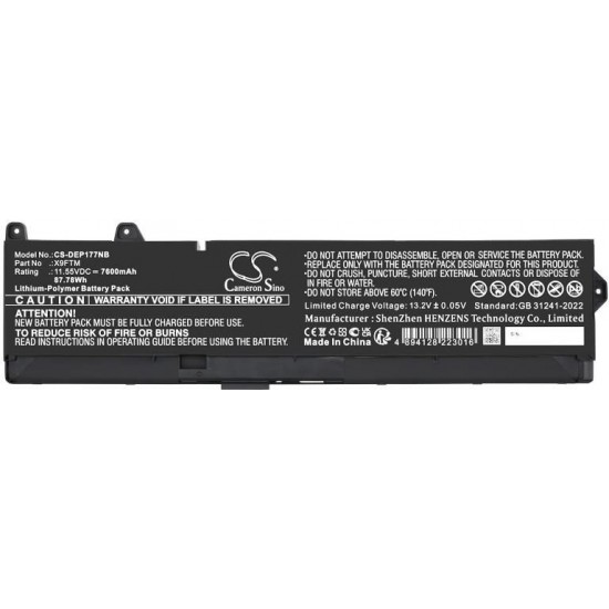 Baterie compatibila Laptop, Dell, Precision 7780, P115F, P115F002, CS-DEP177NB, X9FTM, 11.55V, 7600mAh, 87.78Wh