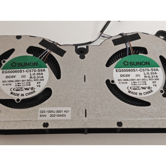 Cooler procesor Laptop, Dell, Inspiron 16 Plus 7610, P107F, P107F001, H1YC7, 0H1YC7, EG50060S1-C570-S9A, 023.100NJ.0001, BNB506S5H-000P, 023.100NJ.0011, 5V, 0.35A