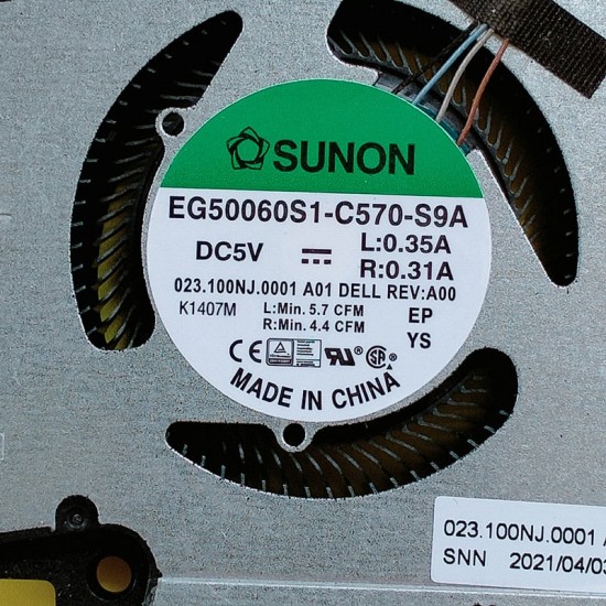 Cooler procesor Laptop, Dell, Inspiron 16 Plus 7610, P107F, P107F001, H1YC7, 0H1YC7, EG50060S1-C570-S9A, 023.100NJ.0001, BNB506S5H-000P, 023.100NJ.0011, 5V, 0.35A