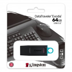 Stick USB Kingston Datatraveler Exodia 64GB, USB 3.2 Gen 1, DTX/64GB, Memorie externa Flash Drive