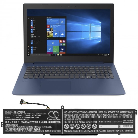 Baterie compatibila Laptop, Lenovo, IdeaPad 330-15ICH Type 81FK, CS-LVP330NB, 5B10Q71251, 5B10Q71252, 5B10W67265, L17C3PB0, L17D3PB0, L17M3PB1, 11.34V, 3900mAh, 44.23Wh