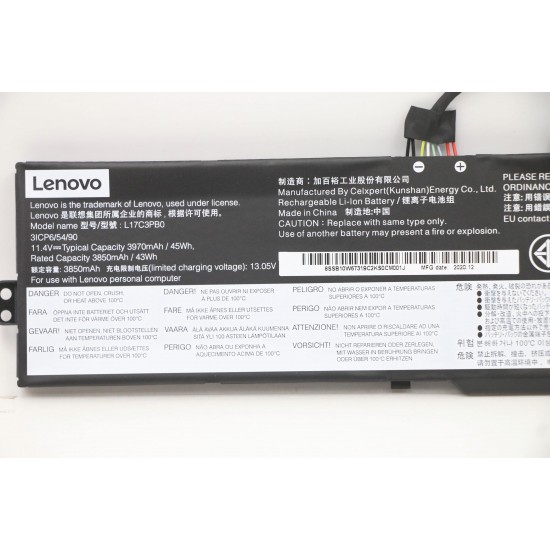 Baterie Laptop, Lenovo, IdeaPad 5B10Q71251, 5B10Q71252, 5B10W67265, 5B10W67313, 5B10W67404, 5B10Q71254, 5B10W67266, 3ICP6/54/90, L17C3PB0, L17D3PB0, L17M3PB1, L17C3PB0, 11.4V, 3800mAh, 45Wh