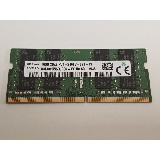 Memorie ram Laptop SK Hynix 16GB, DDR4, 2Rx8, PC4-2666V, 2666Mhz, HMA82GS6DJR8N-VK, PC4-21300, CL19, Non-ECC, sodimm, 260 pini