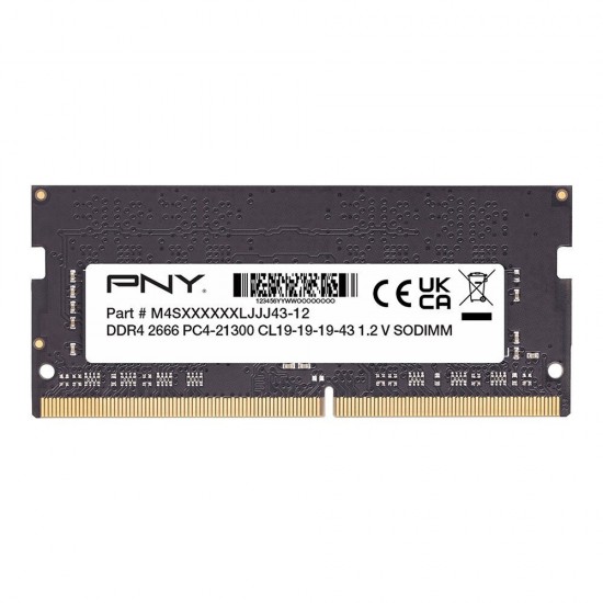 Memorie Ram Laptop PNY, 16GB, DDR4, 2Rx8, PC4-2666V, 2666Mhz, MN16GSD42666-SB, PC4-21300, CL19, 1.2V, non-ECC, sodimm, 260 pini
