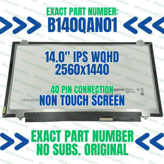 Display Laptop, HP, EliteBook 840 G3, 806862-005, B140QAN01.1, Rezolutie WQHD, 2560x1440, 320mm latime, 60Hz, 40 de pini