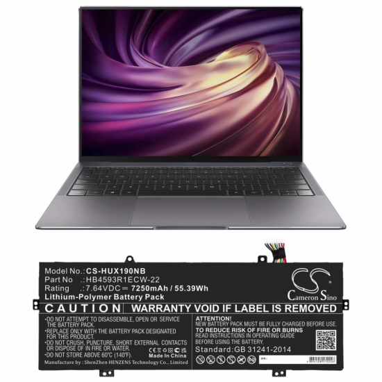 Baterie compatibila Laptop, Huawei, MateBook D W50F, CS-HUX190NB, HB4593R1ECW-22, 7.64V, 7250mAh, 55.39Wh, 9 pini