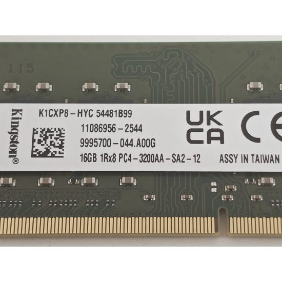 Memorie ram Laptop Kingston 16GB, DDR4, 1Rx8, PC4-3200AA, 3200Mhz, K1CXP8-HYC, PC4-25600, CL22, 1.2V, Non-ECC, sodimm, 260 pini