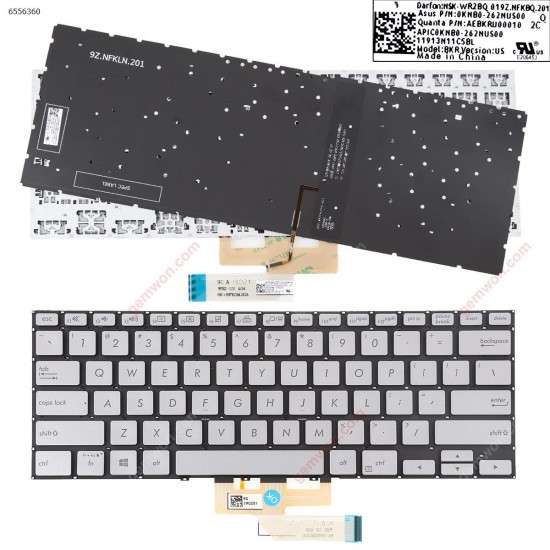 Tastatura Laptop, Asus, ZenBook Flip 14 UM462D, UM462D, iluminata, argintie, layout US